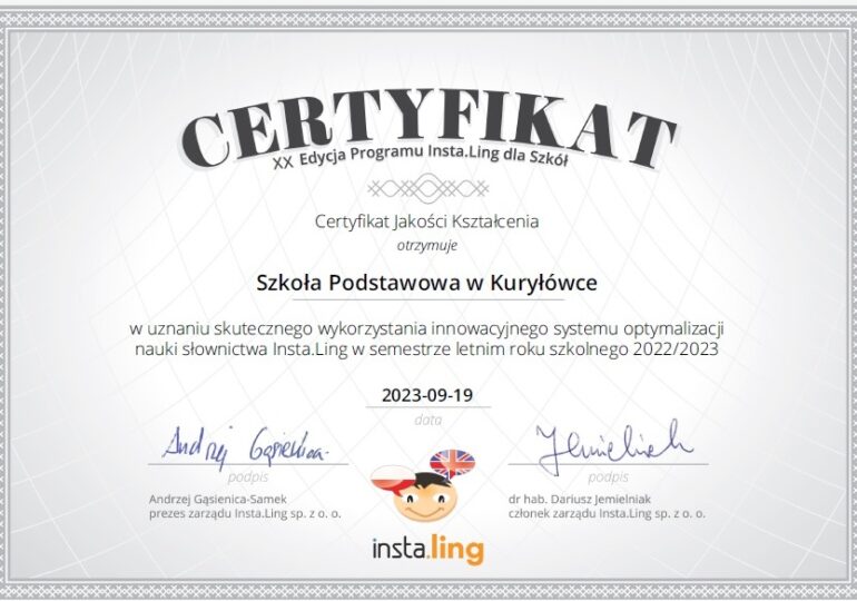 Certyfikat Jakości Kształcenia.